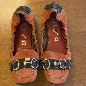 Unisa Orange Suede Loafers with Black Buckle